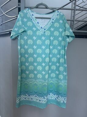 Guy Harvey Aqua Floral, Medallion and Turtle V‑Neck Dress size XL